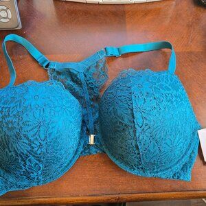 Auden 40D NEW Push Up Demi Coverage Racerback Turquoise Green Blue Lace NWT.